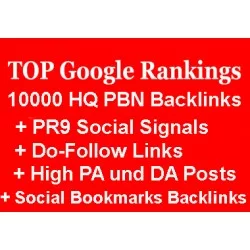 10.000 PBN Backlinks, + PR9 Social Signals, + Do-Follow Links, + High PA und DA Posts und Social Bookmarks Backlinks